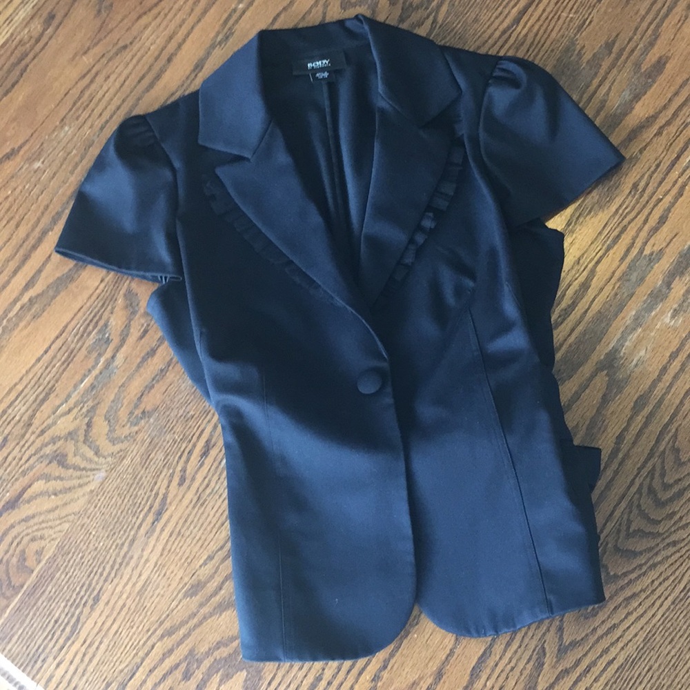 Cute suit jacket cap sleeves, tie waist and tule